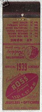 1939 Washington Redskins Matchbook